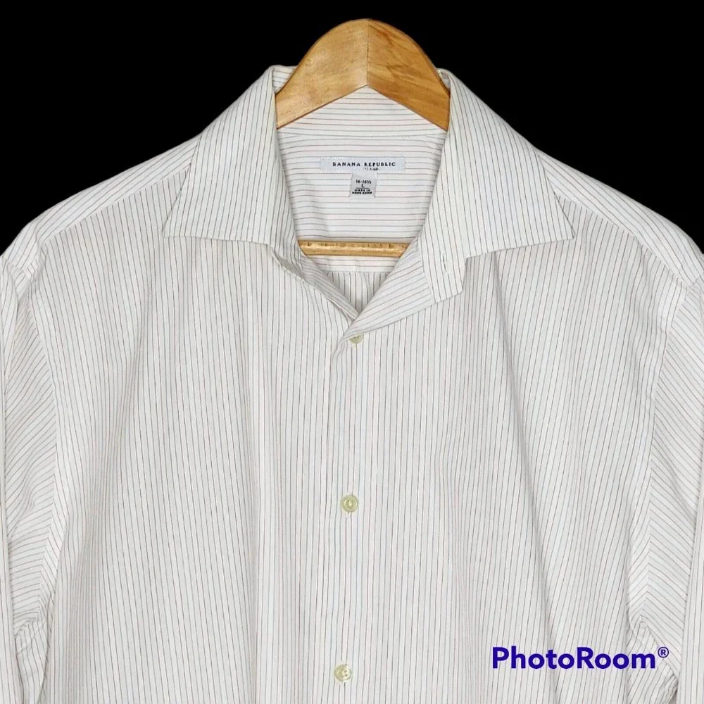 Banana Republic Button Up Shirt Large 16 - 16.5 White with Red Blue Pinstripes